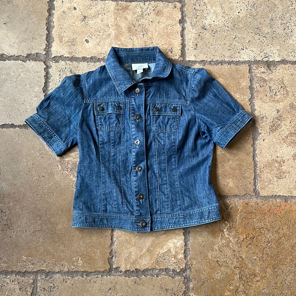 Blue Denim Button Up Puff Sleeve Top by Ann Taylor Loft